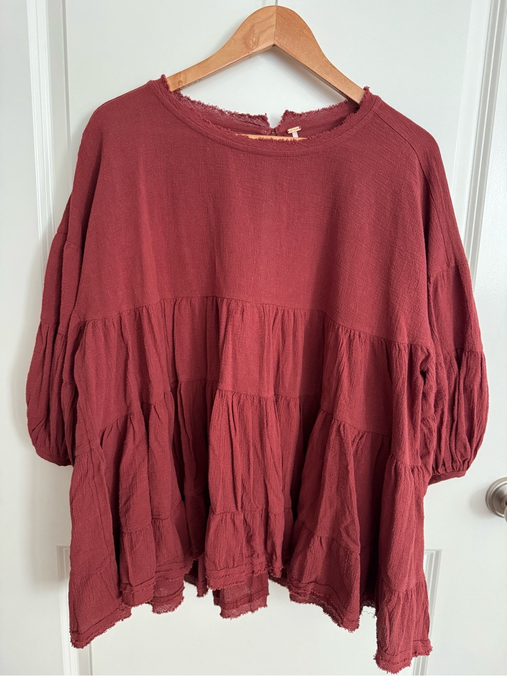 Free People Oversized Tiered Peasant Top in Deep Brick